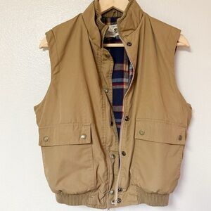 Vintage Sears Tan Workwear Utility Vest Plaid Lined | Men’s Medium